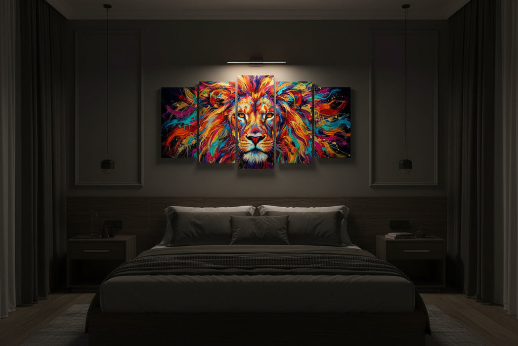 Abstract Colorful Lion Head Mane 1, 3, 5 Split Canvas Panel Wall Art Print