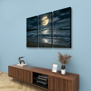 Gulf Moon Reflection — Moonlit Beach Canvas Wall Art