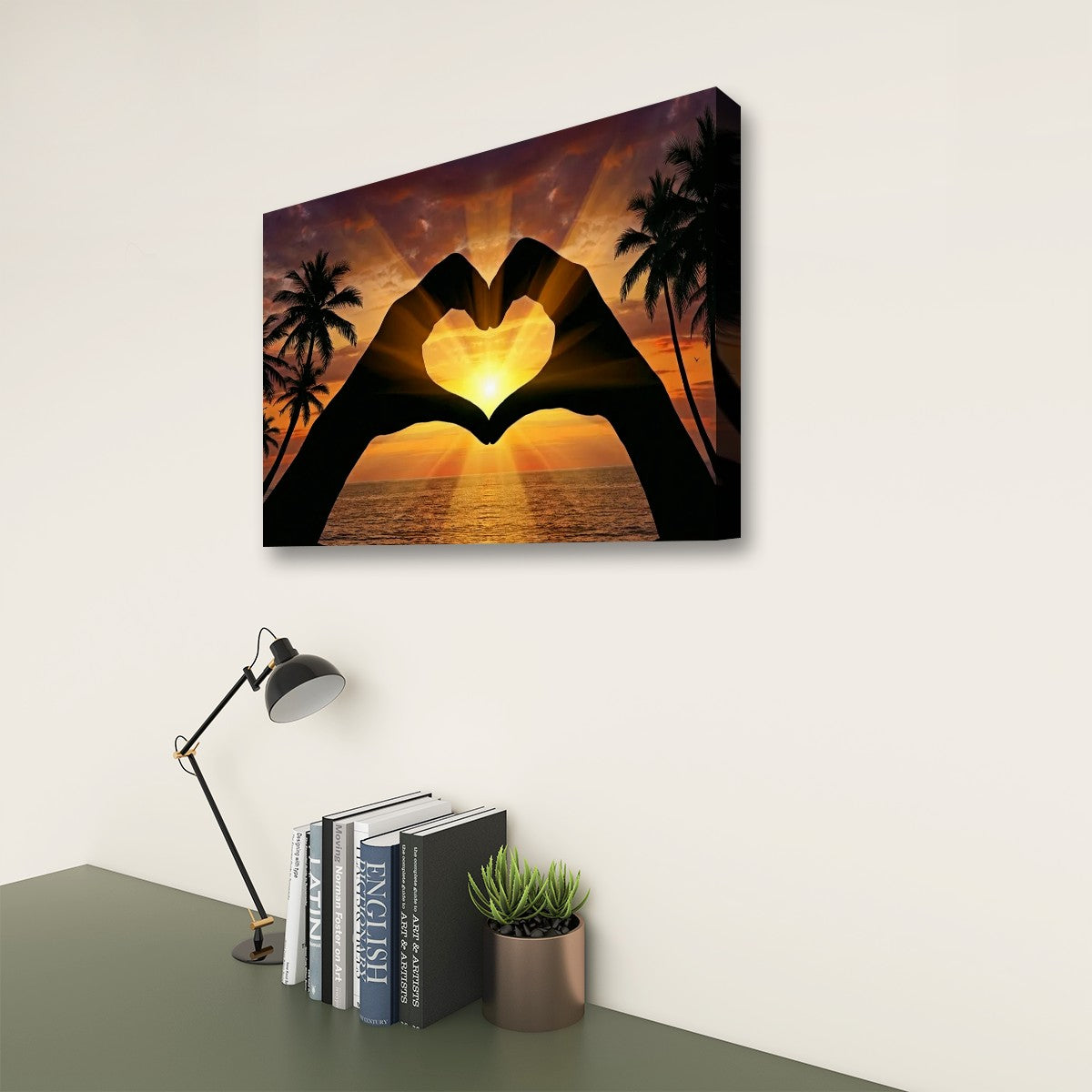 5-Panel Level Sunset Heart Hands Canvas Wall Art | Coastal Multi-Panel Print