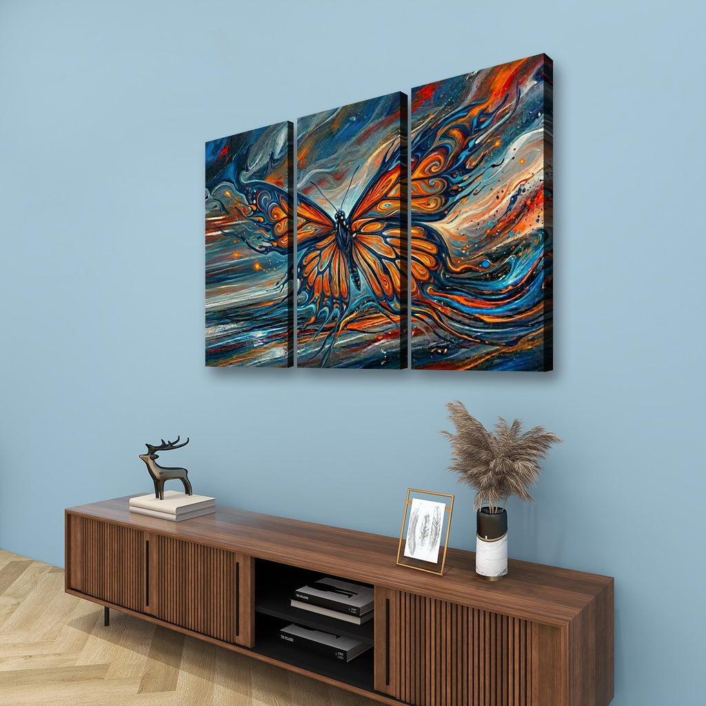 Wings of the Tempest Abstract Monarch Butterfly Canvas Wall Art | 1, 3 & 5 Panel Multi-Panel Print