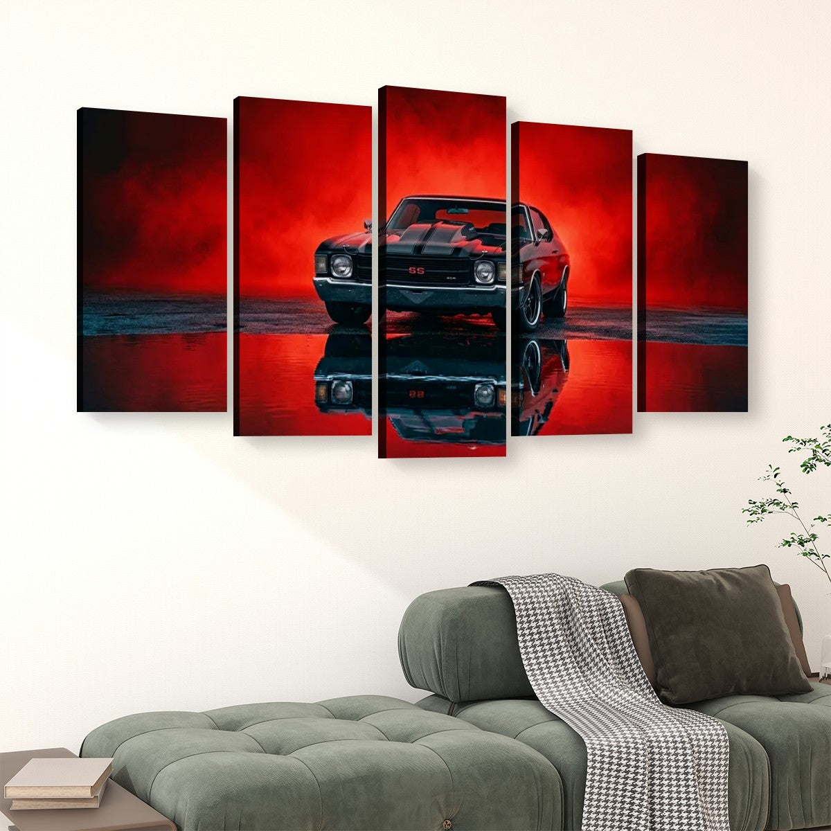 Chevy Chevelle SS Black Red Glow Canvas Wall Art