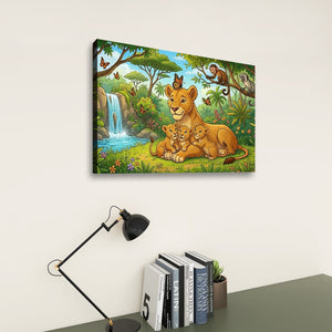 Kids Lion Wall Art – 1 & 3 Panel Canvas Print for Children's Rooms