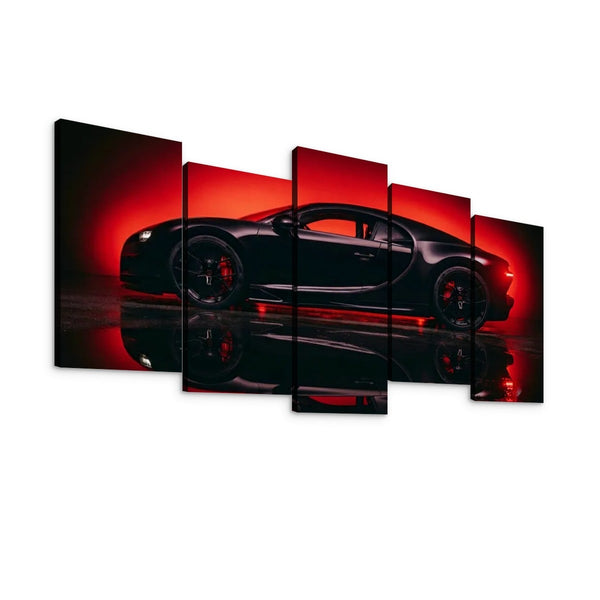 Bugatti Chiron Canvas Wall Art – Dark Reflection Supercar Print | 5-Panel Level Garage Décor