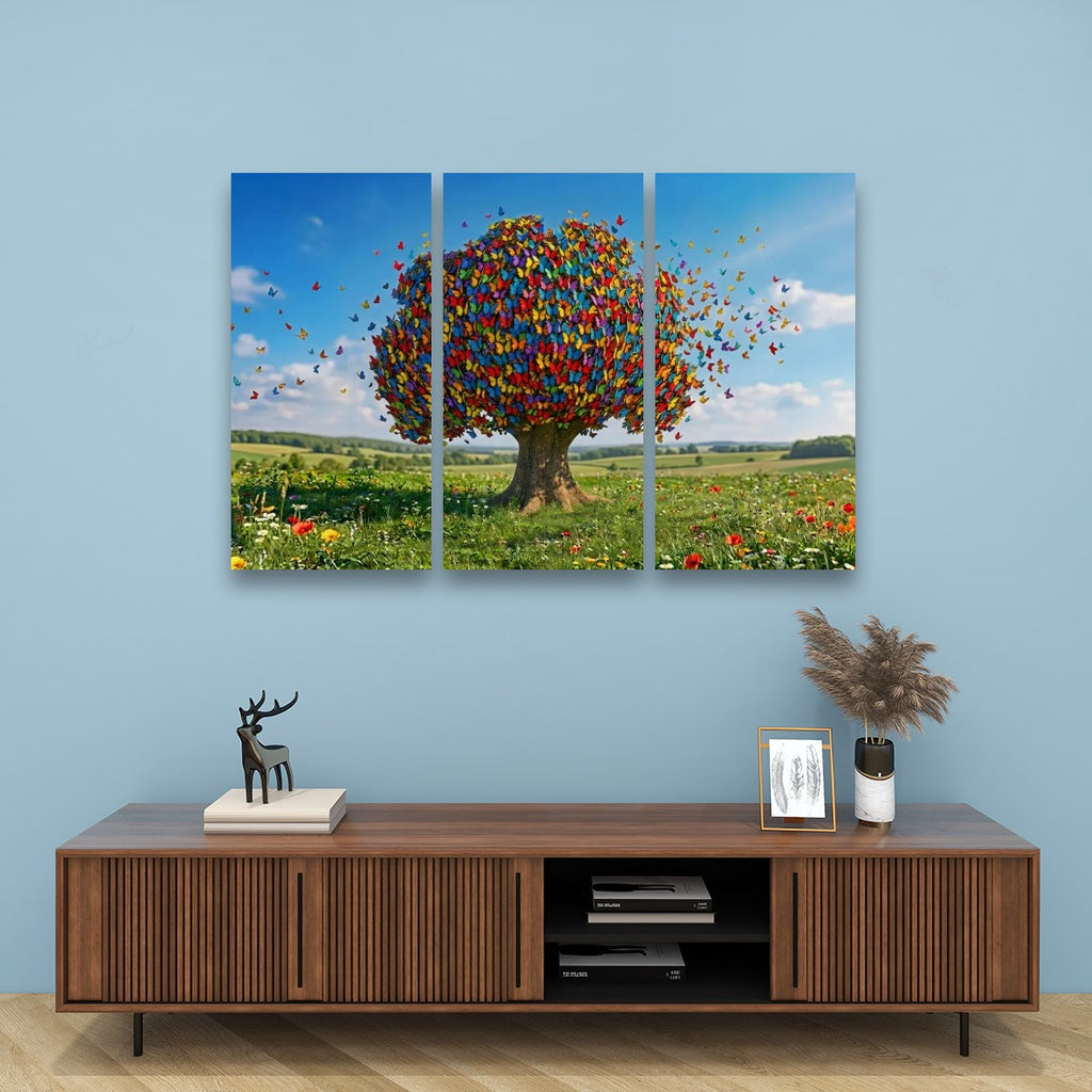 Color Burst Butterfly Tree — Multi-Color Abstract Canvas Wall Art