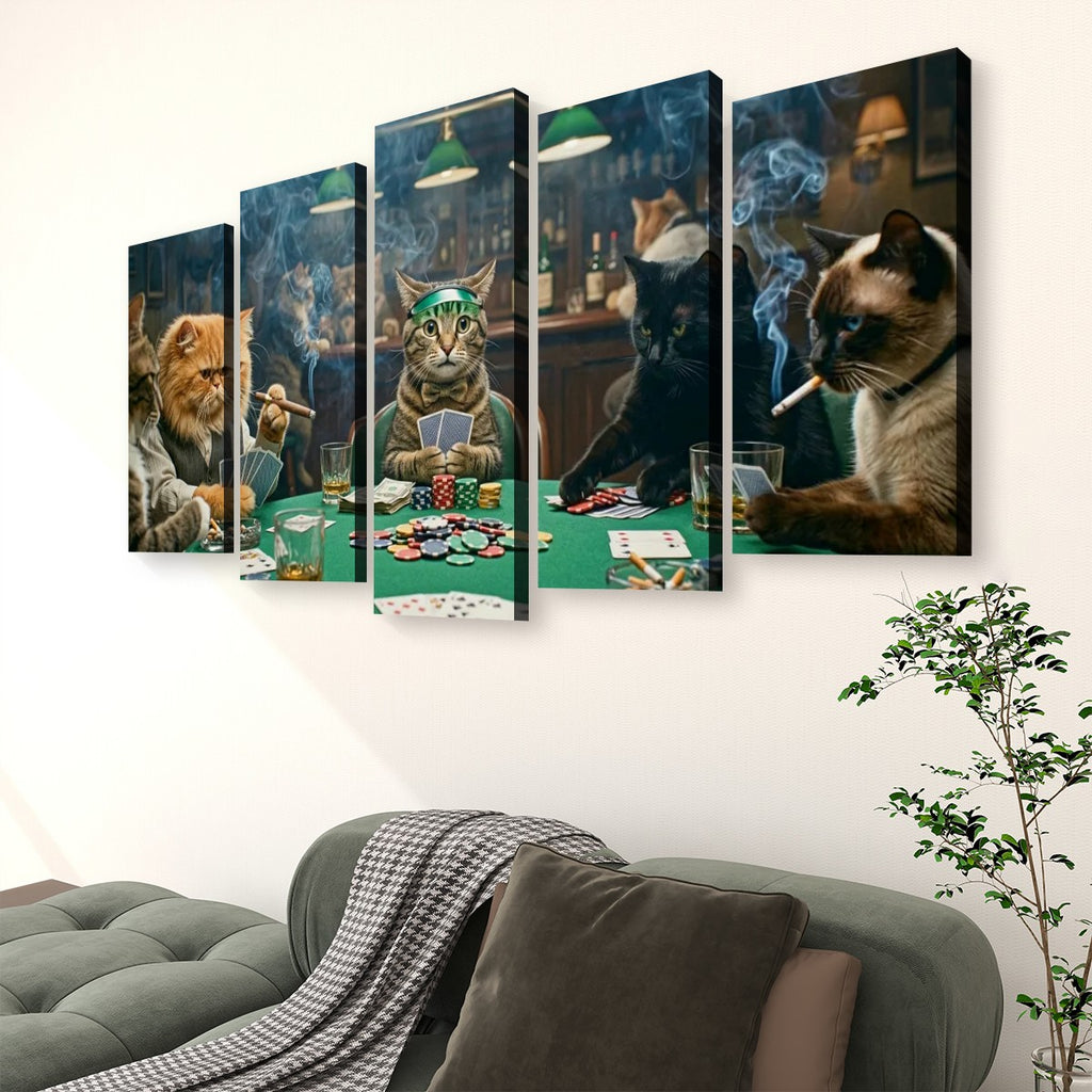 Poker Cats Playing Cards Canvas Wall Art – Multi-Panel Cat Decor