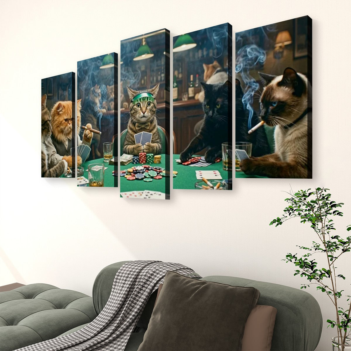 Poker Cats Playing Cards Canvas Wall Art – Multi-Panel Cat Decor