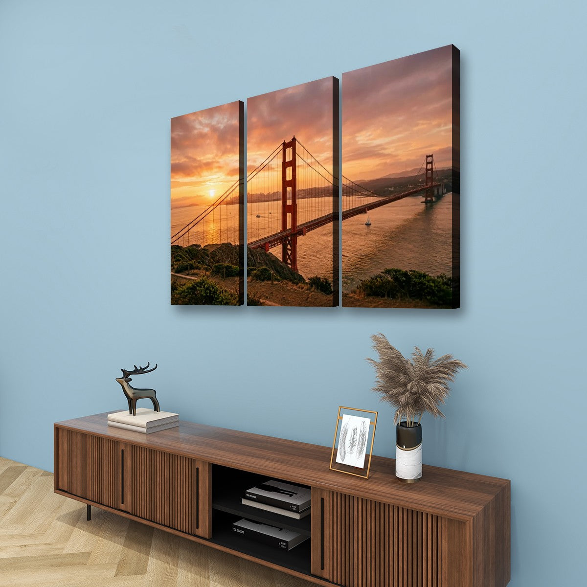 Golden Gate Bridge Canvas Wall Art – Golden Hour San Francisco | Multi-Panel Landmark Print