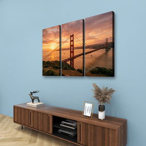 Golden Gate at Golden Hour – 5-Panel Canvas Wall Art