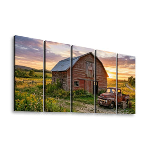 Ford F1 Pickup at Golden Hour — Rustic Bar & Sunset Canvas Wall Art