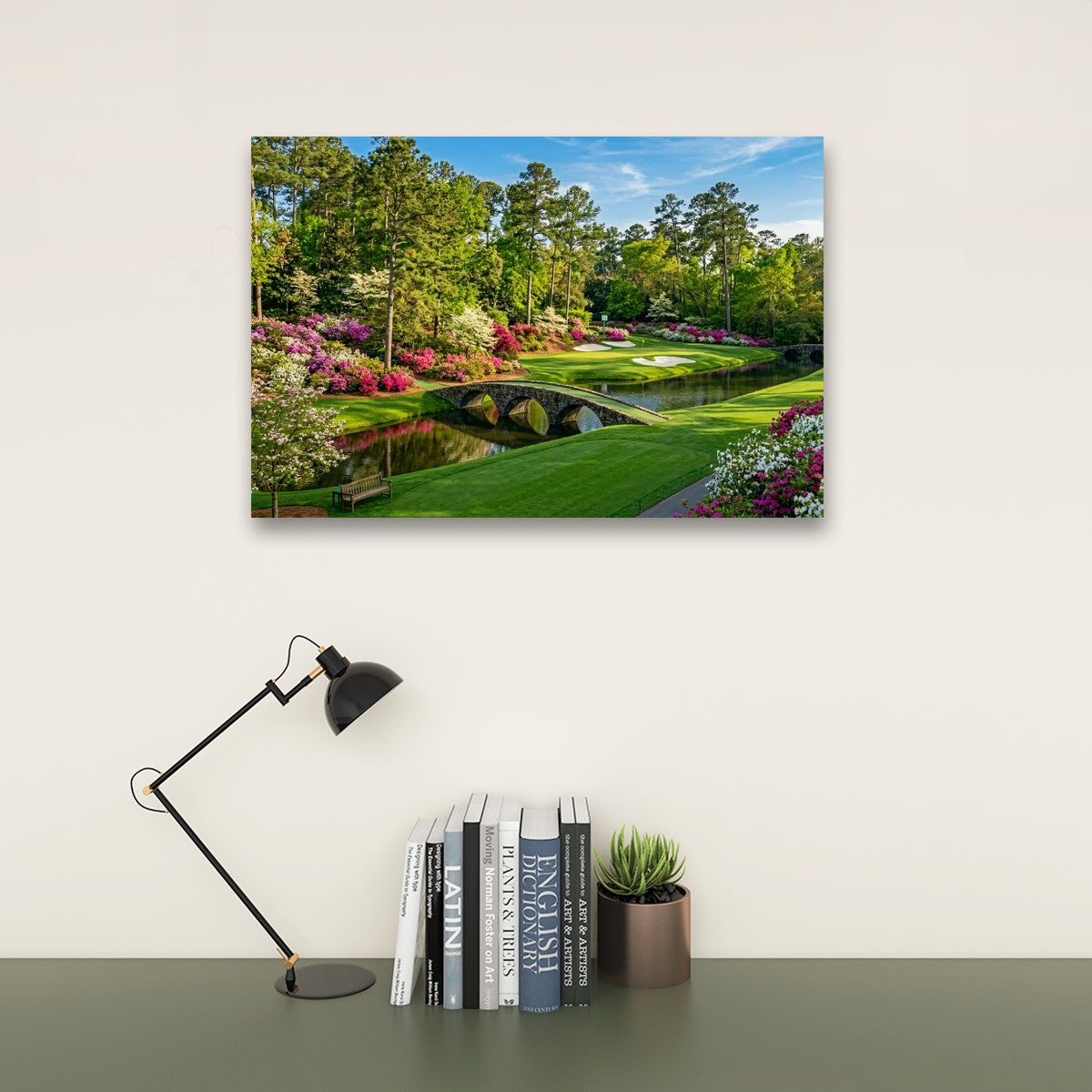 Georgia Golf Course Canvas Wall Art — Flowers, Water & Bridge Multi-Panel Print