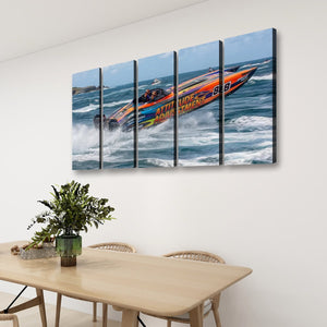 Attitude Adjustment – Twin-Engine Racing Boat 5-Panel Canvas Wall Art