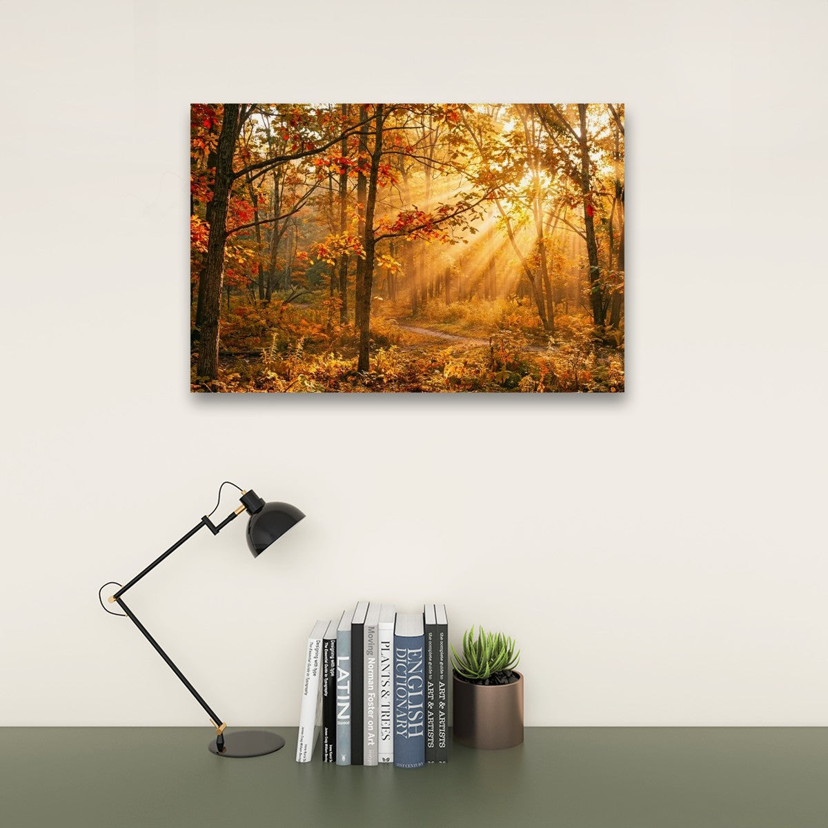 Autumn Forest Fall Sun Rays Canvas Panel Wall Art Living Bed Room Print