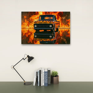 Flaming 1966 Chevy C10 – 5-Panel Canvas Wall Art
