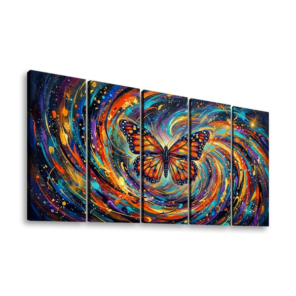 Monarch Butterfly Cosmic Vortex Canvas Wall Art | 1, 3 & 5-Panel Print | Colorful Abstract Butterfly Décor | Gallery-Wrapped
