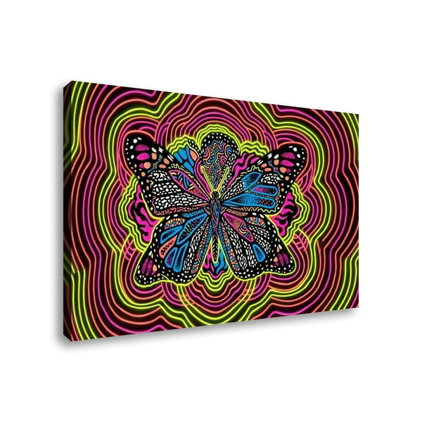 Neon Wings Psychedelic Butterfly Canvas Wall Art – Vibrant Abstract Print | 1, 3 & 5 Panel