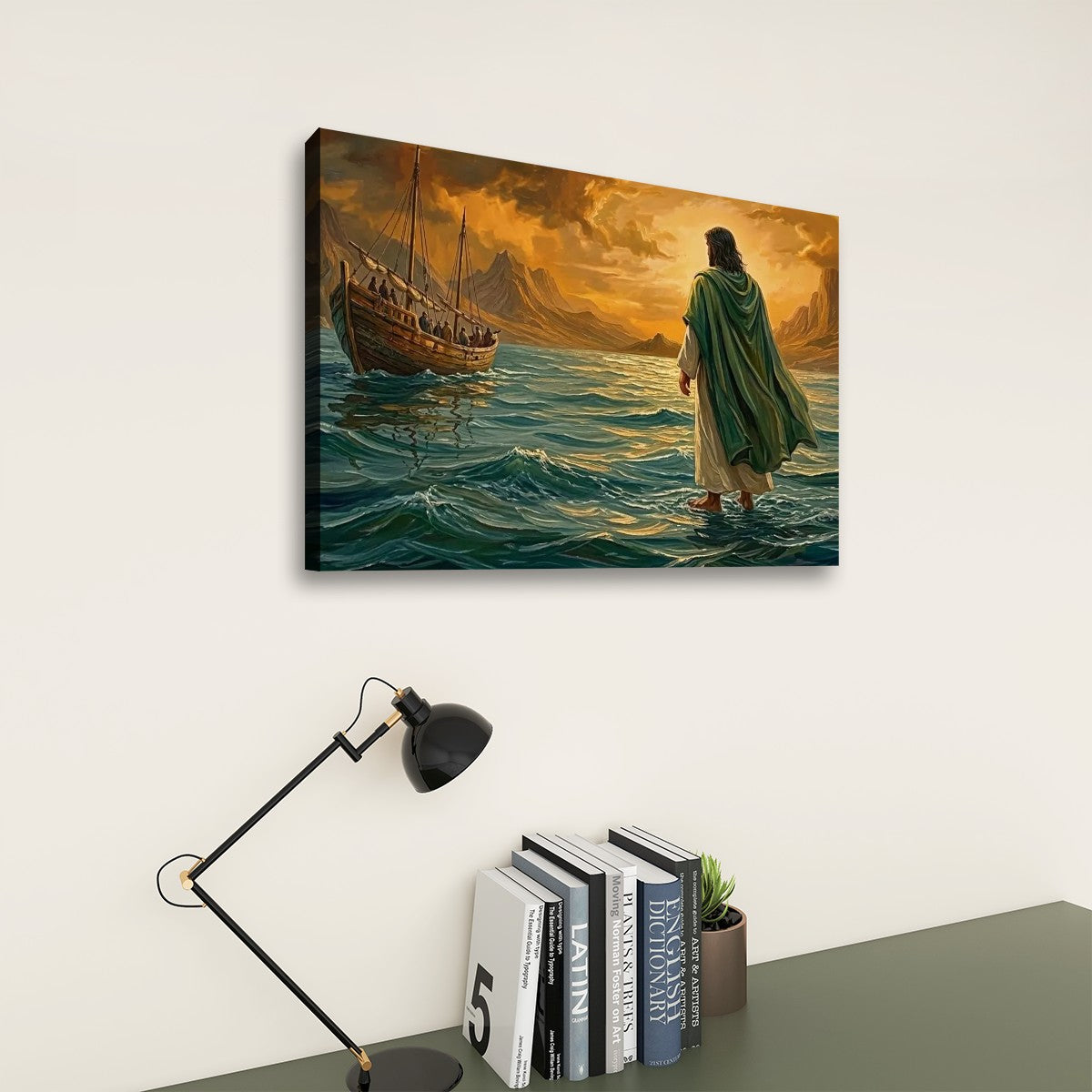 Jesus Walking on Water Stormy Seas Canvas Wall Art | 5-Panel Level & Diamond | 3 & 1 Panel