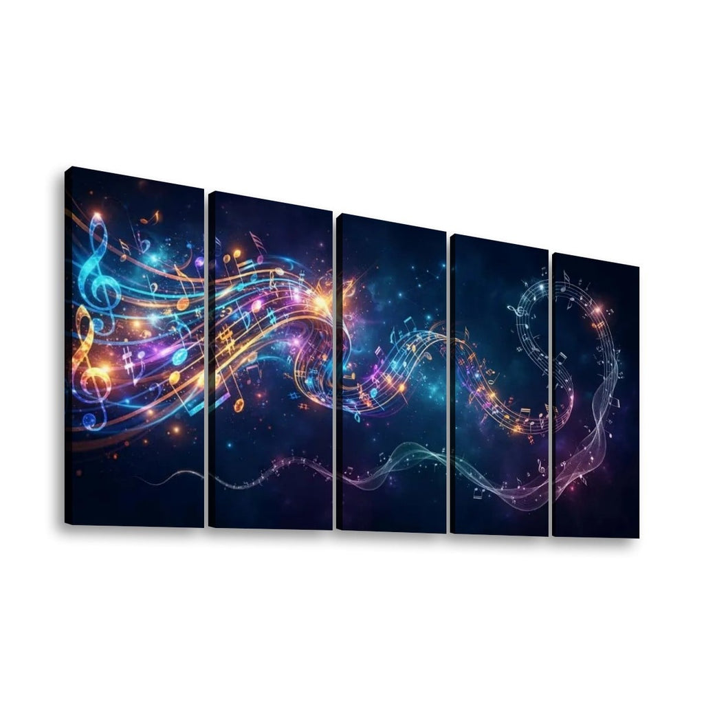 Abstract Musical Notes Ribbon — Multi-Color 1, 3, 5-Panel Split Canvas Wall Art