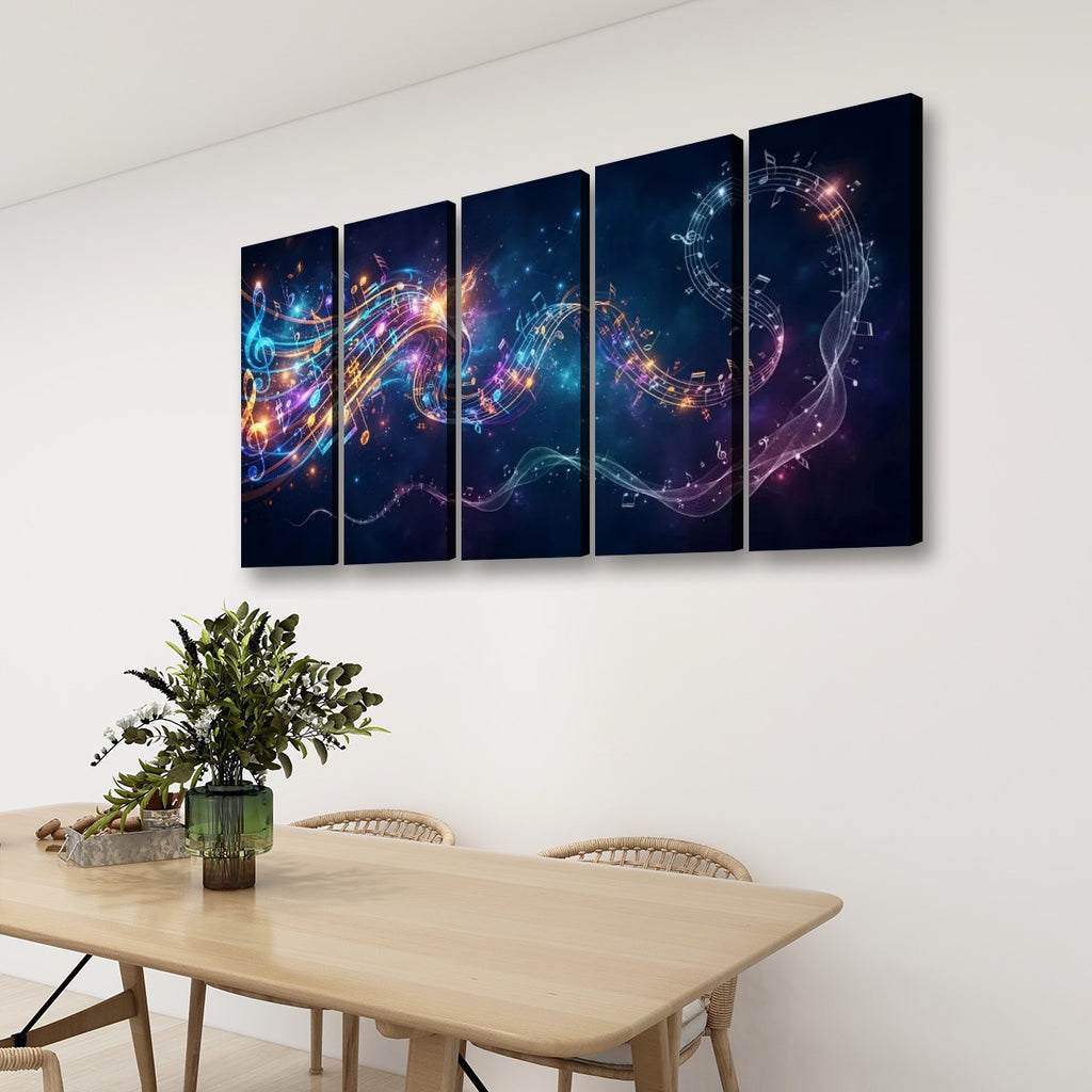 Abstract Musical Notes Ribbon — Multi-Color 1, 3, 5-Panel Split Canvas Wall Art