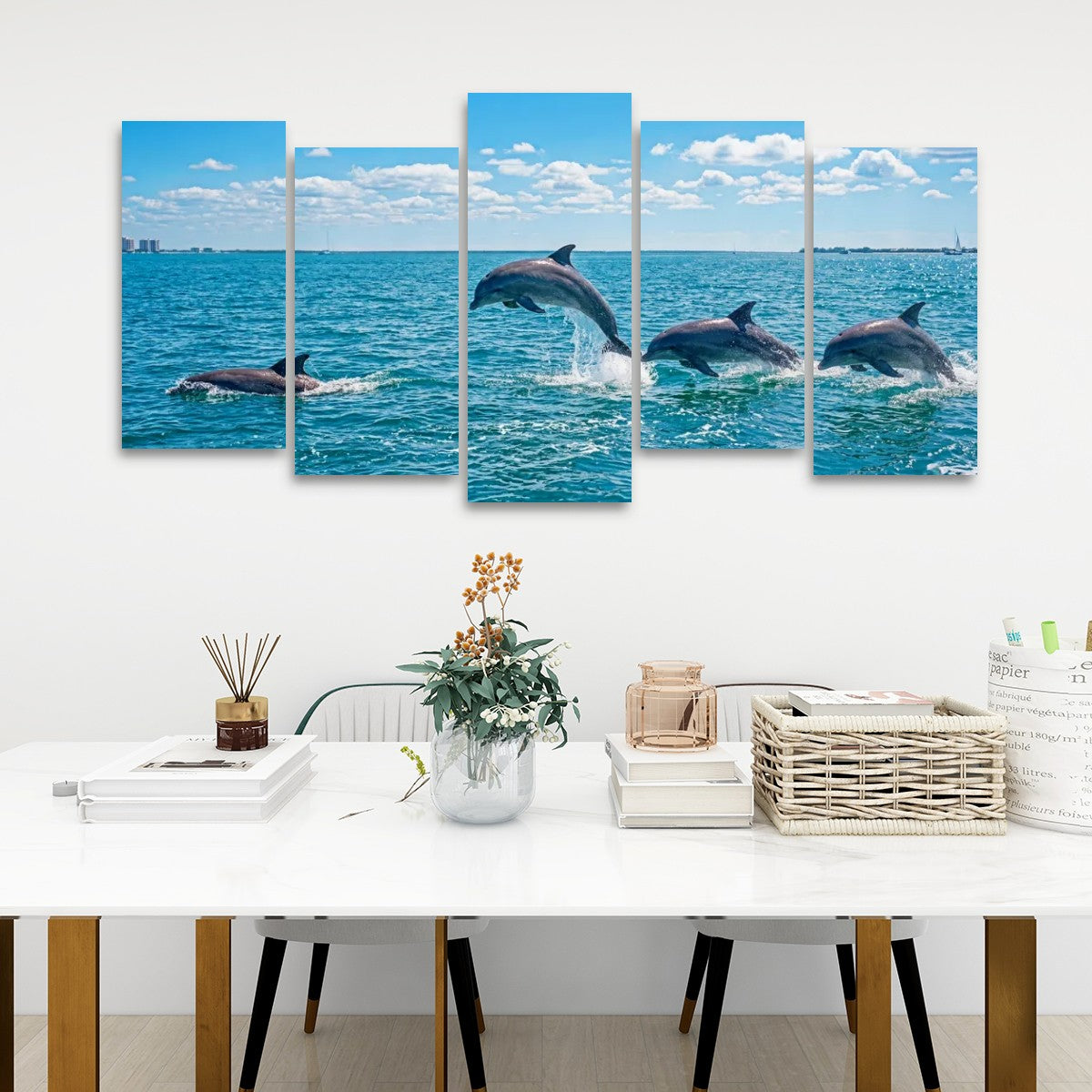 Dolphins Jumping, Breaching, Porpoising in the Gulf of Mexico Canvas Wall Art — Single & Multi-Panel Prints