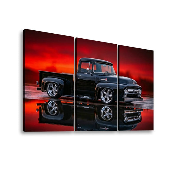 1956 Ford F100 Truck Reflection & Red Glow Canvas Wall Art | 1, 3 & 5 Panel Classic Truck Print