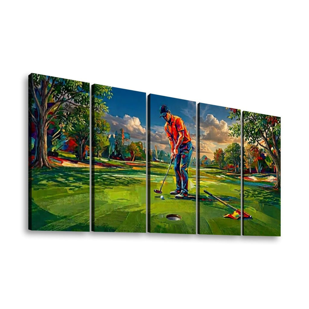 Golfer Golfing Putter Putting on Green — Golf Course Split Canvas Panel 1, 3 & 5 Wall Art