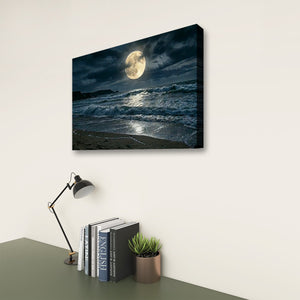 Gulf Moon Reflection — Moonlit Beach Canvas Wall Art