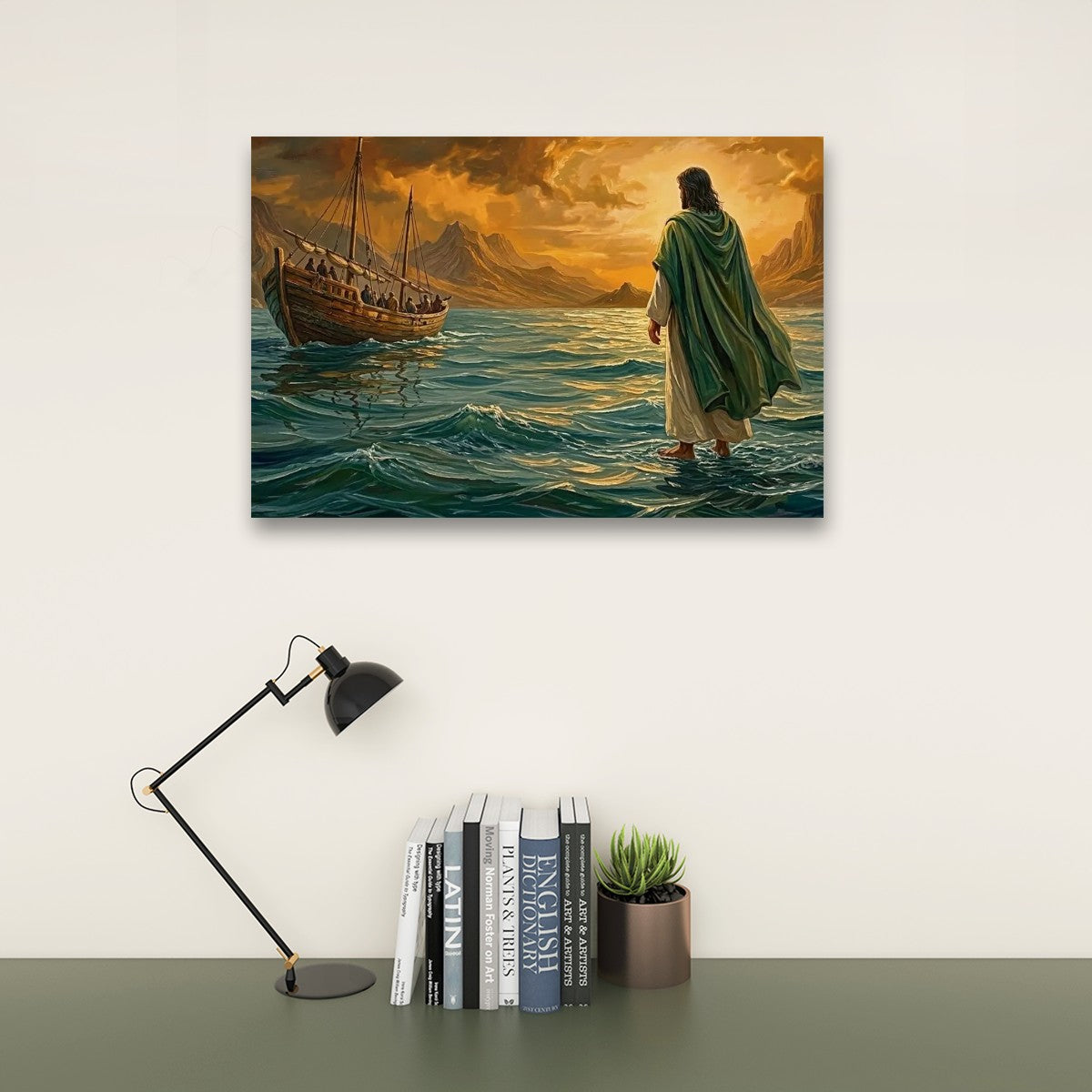 Jesus Walking on Water Stormy Seas Canvas Wall Art | 5-Panel Level & Diamond | 3 & 1 Panel