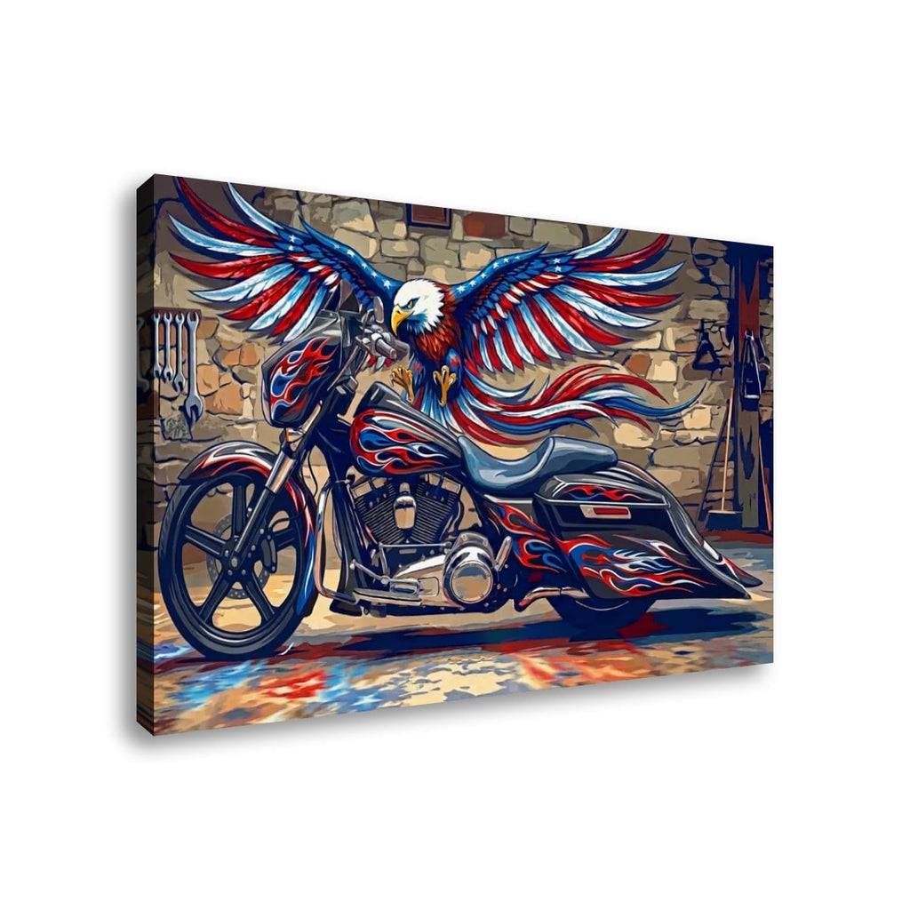 American Bagger Dresser Canvas Wall Art — Red, White & Blue Eagle, Stretched Swoop Bags
