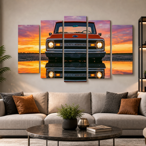 1970 Chevy C-10 Slammed Pickup Canvas Wall Art – Reflection | Single Panel & 5-Panel Level Classic Truck Print