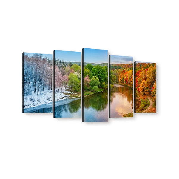 Four Seasons Canvas Wall Art – Winter Spring Summer & Fall Nature Print | 1, 3 & 5 Panel