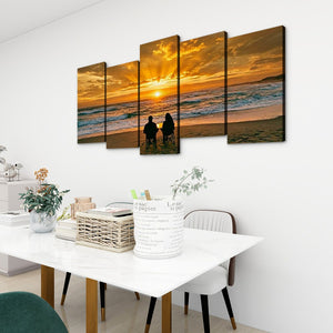 Sunset Surf – Couple on the Beach 5-Panel Canvas Wall Art