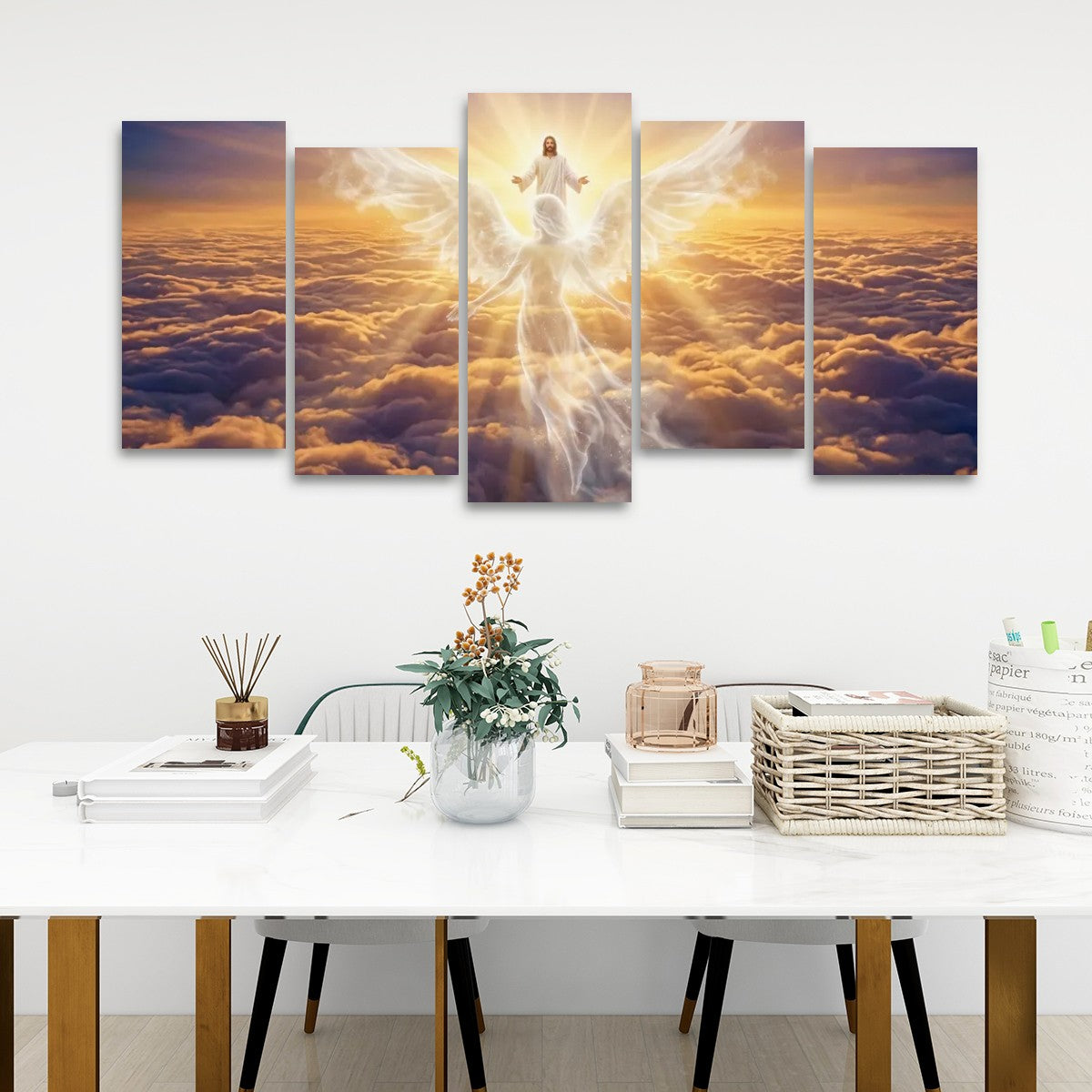 Jesus & Angel Heaven Golden Hour Above the Clouds Canvas Wall Art