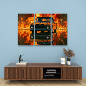 Flaming 1966 Chevy C10 – 5-Panel Canvas Wall Art