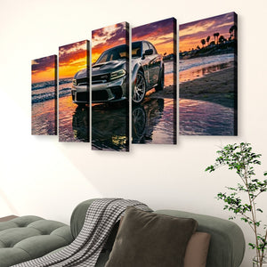 Dodge SRT Hellcat Charger – Beach Sunset 5-Panel Canvas Print