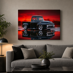 1956 Ford F100 Truck Reflection & Red Glow Multi-Panel Canvas Wall Art