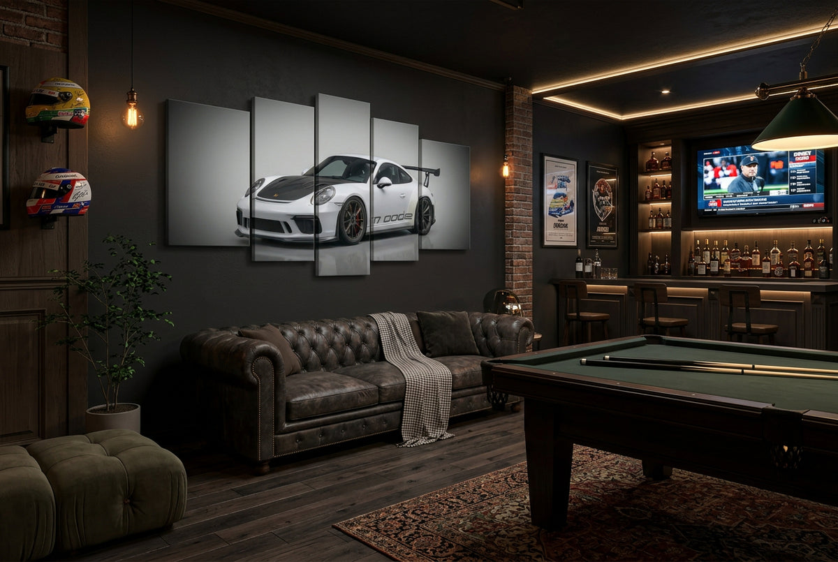 Porsche 911 GT3 (991.2) Split Canvas Panel Wall Art, Gameroom / Mancave - 1, 3 & 5 Panel Canvas Wall Art
