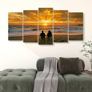 Sunset Surf – Couple on the Beach 5-Panel Canvas Wall Art