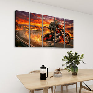 Dead Man's Ride – Skeleton Bagger Wheelie 5-Panel Canvas Wall Art