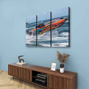 Attitude Adjustment – Twin-Engine Racing Boat 5-Panel Canvas Wall Art