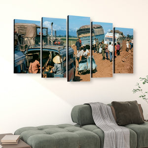Chaos on the Road to Ben Hue – Vietnam War 5-Panel Canvas Wall Art