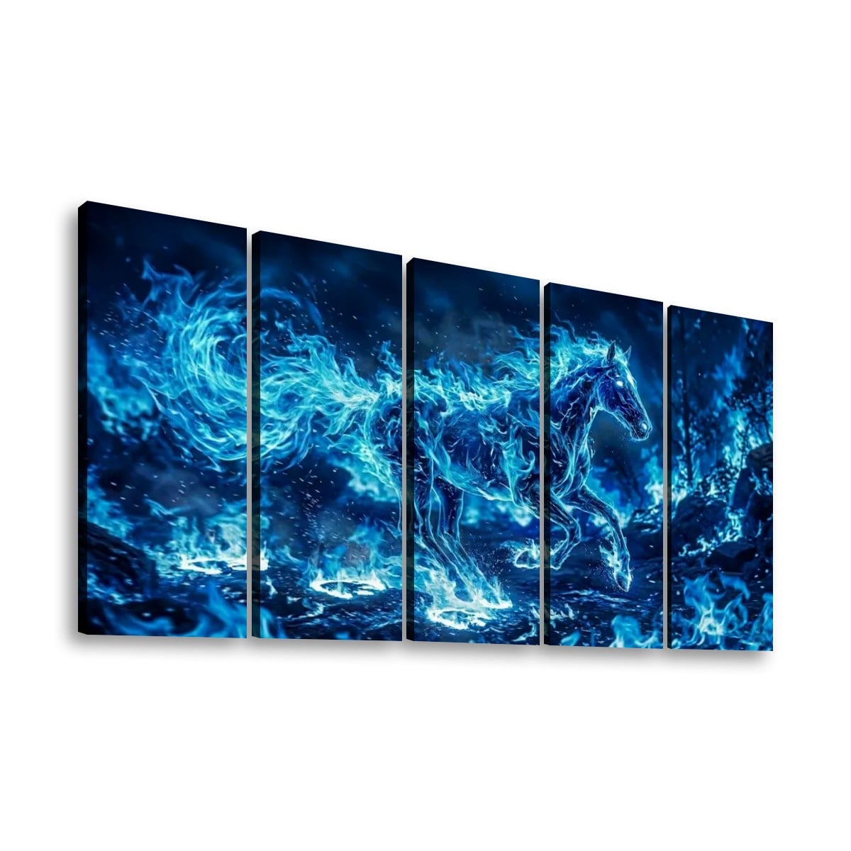 Blue Fire Horse Abstract Canvas Wall Art – Original Equine Art | 1, 3 & 5 Panel Living Room Print