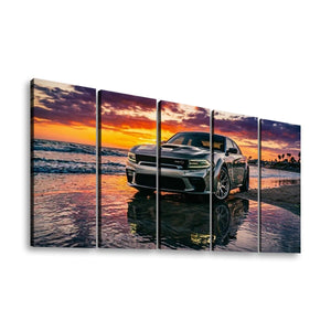 Dodge SRT Hellcat Charger – Beach Sunset 5-Panel Canvas Print