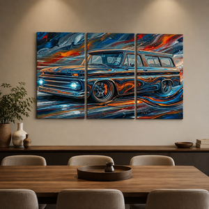 1966 Chevy Suburban Abstract Canvas Wall Art – Liquid Chrome | 1, 3 & 5 Panel Classic Truck Print
