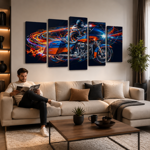 Harley-Davidson Road Glide Abstract Canvas Wall Art | 1, 3 & 5 Panel Staggered Motorcycle Print