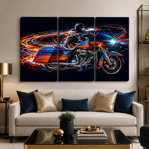 Harley-Davidson Road Glide Abstract Canvas Wall Art | 1, 3 & 5 Panel Staggered Motorcycle Print