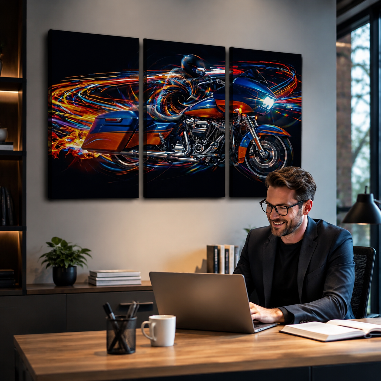 Harley-Davidson Road Glide Abstract Canvas Wall Art | 1, 3 & 5 Panel Staggered Motorcycle Print