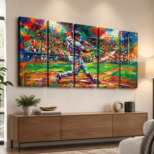 Abstract Baseball Hitter at Bat Split Canvas Panel Wall Art 1, 3, 5