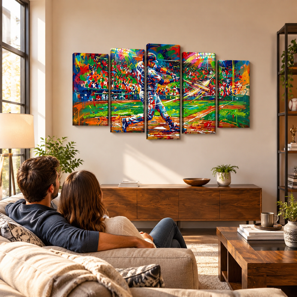 Abstract Baseball Hitter at Bat Split Canvas Panel Wall Art 1, 3, 5