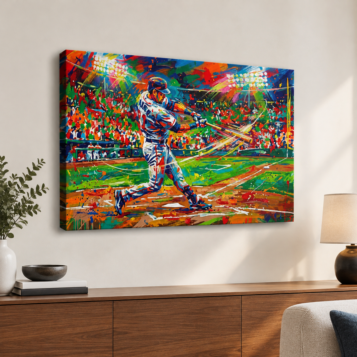 Abstract Baseball Hitter at Bat Split Canvas Panel Wall Art 1, 3, 5