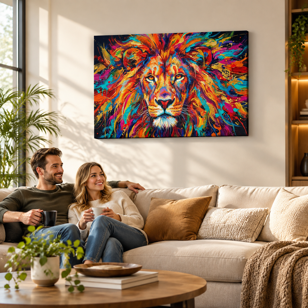 Abstract Colorful Lion Head Mane 1, 3, 5 Split Canvas Panel Wall Art Print